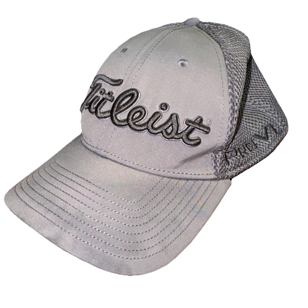 Titleist Script Logo FootJoy Pro V1 Golf Hat Cap Gray FJ Mesh Trucker M/L FAIR